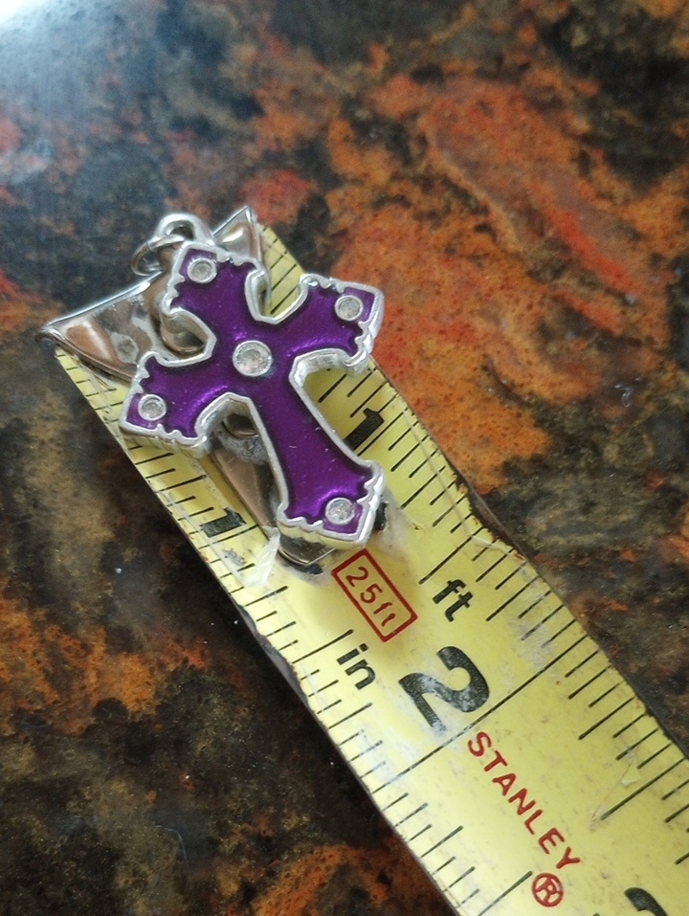 Purple Cross Pendant Charm with Crystal Accents - Picture 5 of 5